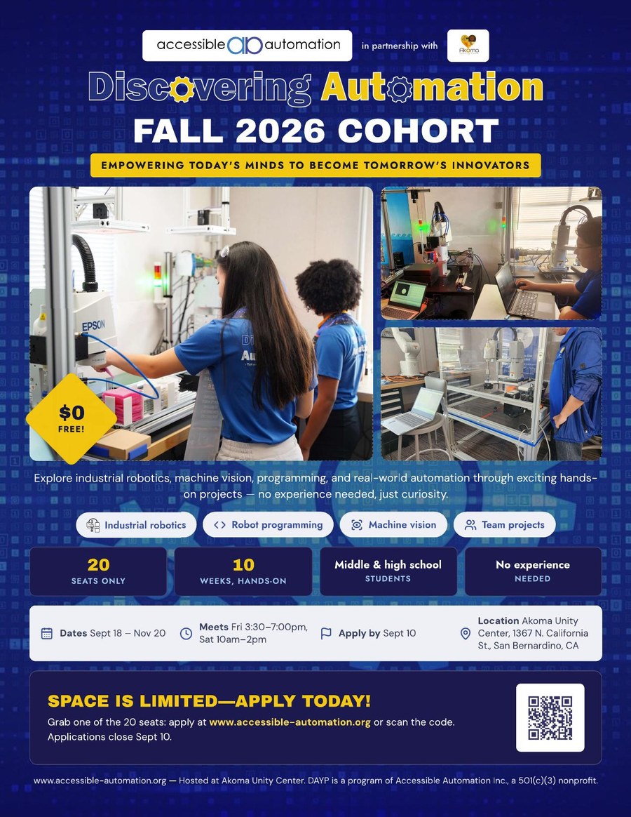 Fall 2026 Cohort flyer — Discovering Automation Youth Program